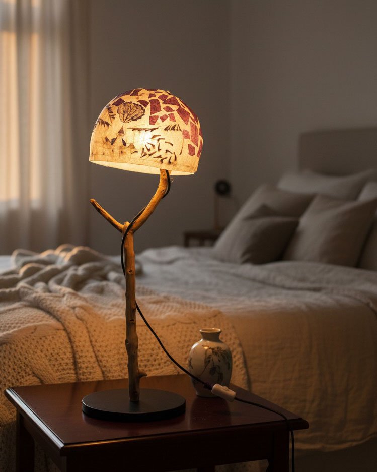 Lámpara de noche ONIVITA proporcionando luz cálida en un dormitorio.